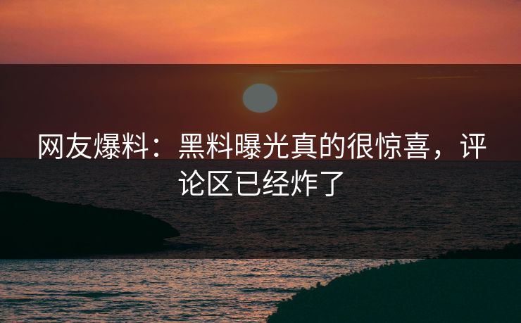 网友爆料：黑料曝光真的很惊喜，评论区已经炸了