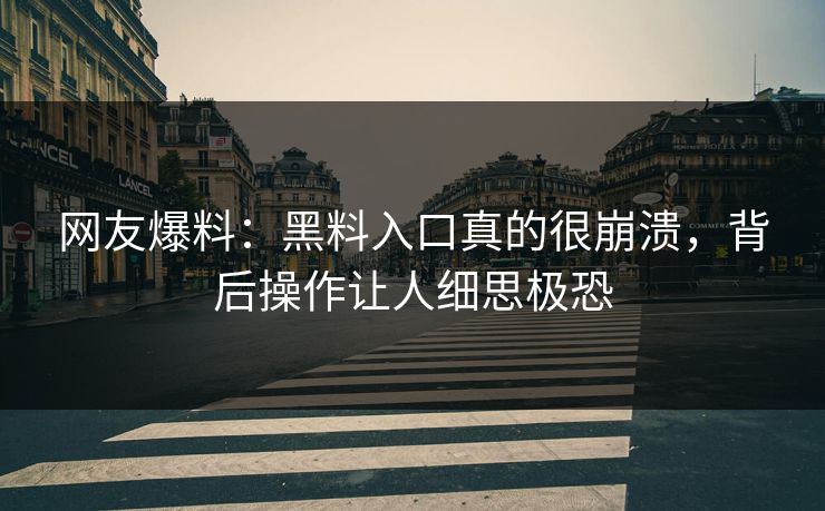 网友爆料：黑料入口真的很崩溃，背后操作让人细思极恐