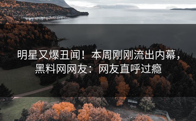 明星又爆丑闻！本周刚刚流出内幕，黑料网网友：网友直呼过瘾  第1张
