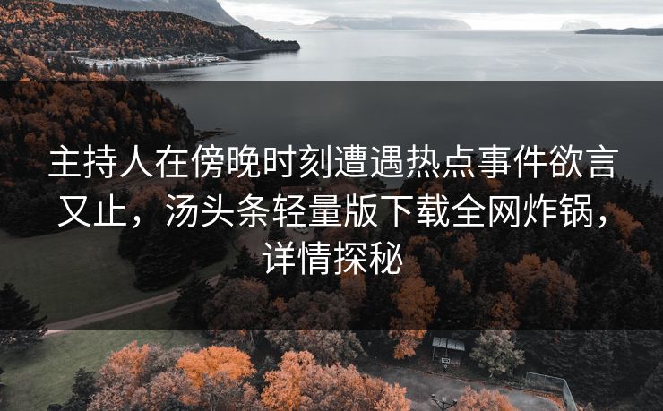 主持人在傍晚时刻遭遇热点事件欲言又止，汤头条轻量版下载全网炸锅，详情探秘